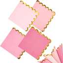 100 Pack Disposable Cocktail Napkins, 5 x 5 Inches, 2-Ply, Scalloped Edge, for Dinner Wedding Birthday Party Bridal Anniversary Reception Event (100, Gold Pink)