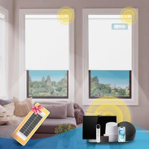 DENFOON Motorized Blinds with Remote,Thermal Electric BlindsSolar Panel,Customizable Automatic Roller Shades, Blackout Remote Control Blinds for Windows Upgrade to Smart Blinds, White,32" W x 72" H 1 Pack