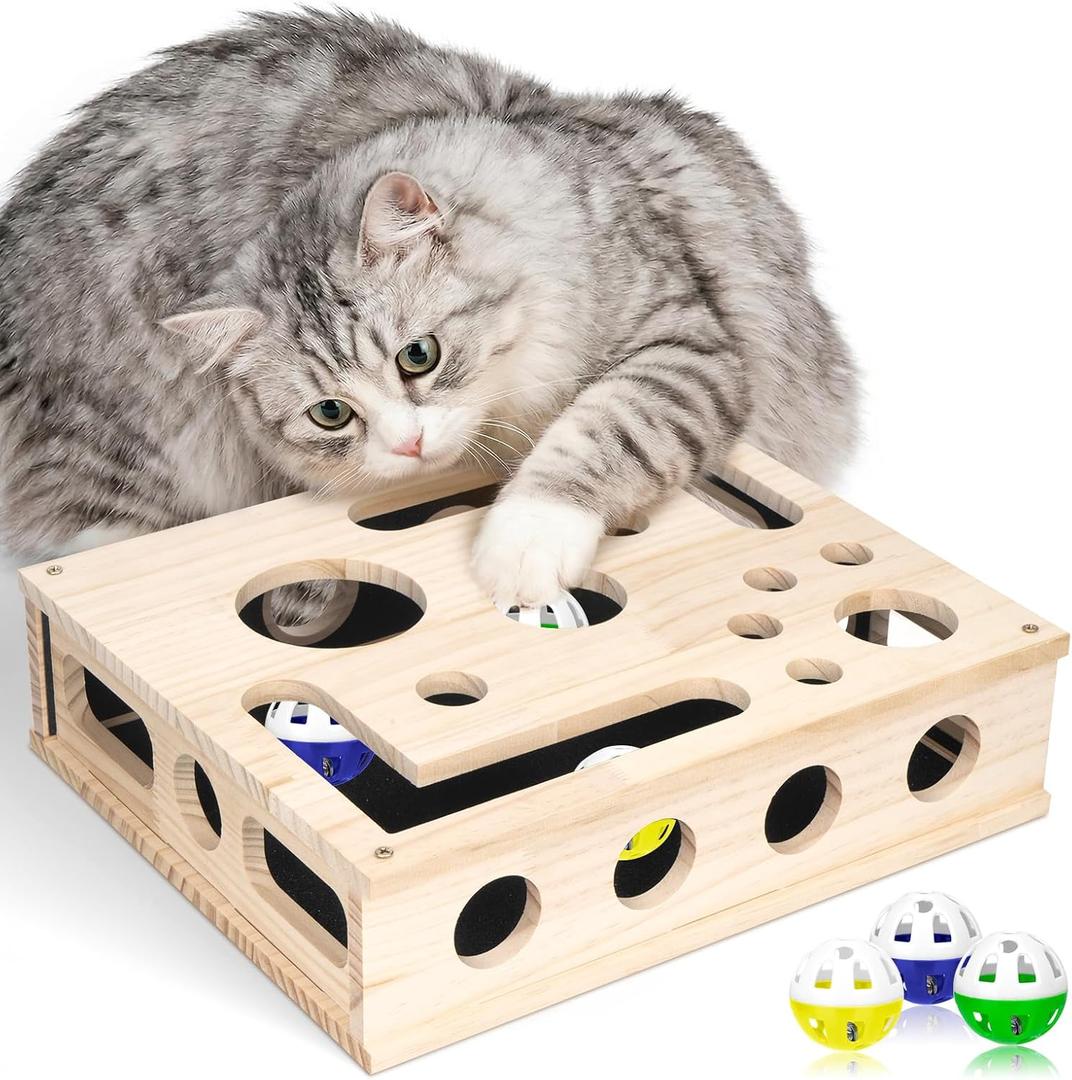 Cat Scratch Puzzle Enrichment Box, Maze Cat Nail File Scratcher & Built-in Sandpaper, Wooden Cat Nail File Enrichment Box, Stress-Free Alternative to Trimming Your Nails
