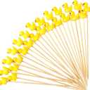 Chengu 100 Pcs Cute Duck Cocktail Picks Cupcake Picks Bamboo Toothpicks Resin Duck, Fancy Toothpicks for Appetizers Cocktail Skewers Sticks for Garnish Food Fruit Drink Hawaiian Tropical Party