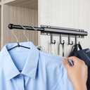 12 inch Valet Rod for Closets Pull Out Closet Valet Rod Slide Out Black Pull Out Clothes Hanger With 4 Hooks Closet Organization and Storage