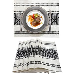 LUFEIJIASHI Elegant Thick placemats for Dining Table Decor Farmhouse Heat Resistant Table Place mats Set of 6 Quality Woven Cloth Placemats Washable Dinner mats (Black, 6) LUFEIJIASHI Elegant Thick placemats for Dining Table Decor Farmhouse Heat Resistant Table Place mats Set of 6 Quality Woven Cloth Placemats Washable Dinner mats (Black, 6)
