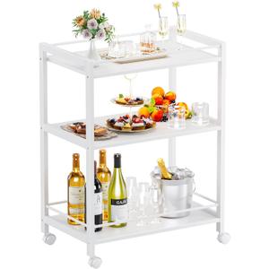 HITNET White Bar Cart, Home Bar Serving Cart, Kitchen Trolley on Wheels with Storage, 3 Tier Rolling Beverage Cart for Living Room Kitchen Home Office, 25.2"W x 15.75"D x 33.46"H