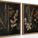 Kousne Dark Botanical Canvas Wall Art Vintage Moody Floral Prints with Wood Frame Dark Academia Aesthetic Gallery Painting Wall Decor for Living Room Bedroom or Office 16x24 Inch Set of 2, Wood Frame Dark-2pcs