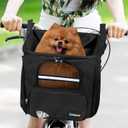 PetAmi Dog Bike Basket, Soft-Sided Ventilated Dog Bike Carrier Backpack, Pet Bicycle Basket for Bike Handlebar, Small Medium Puppy Cat Kitten Car Booster Seat with Safety Strap, Max 18 lbs, Black