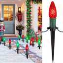 C9 LED Christmas Lights Outdoor with stakes, 25.7ft 20 LED Strawberry String Lights, Connectable Shatterproof Pathway Lights Marker for Path, Lane, Patio, Xmas Holiday Decorations, Red and Green (1 Pack)