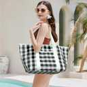 Beach Tote Bag for Women, Lightweight Foldable Waterproof Mesh Pool Bag (Black and White Plaid)