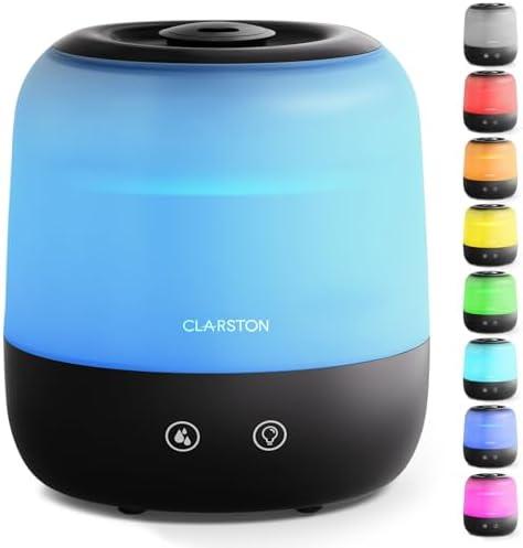 Clarston Humidifiers for Bedroom, 2L Top Fill with 360° Nozzle for Large Room, 7-Color Night Light, 24dB Quiet Cool Mist Air Humidifier for Baby Nursery & Plants, No BPA, Auto Shut Off, Easy to Clean