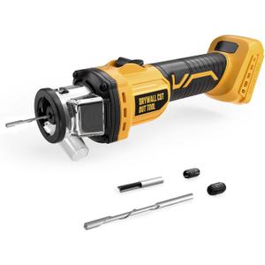 Cordless Drywall Cut-Out Tool for Dewalt 20V Battery, Brushless Rotary Saw, 30000 RPM, Adjustable Depth, Quick Bit Change, LED, Compact Spiral Saw for Cutting Wood Drywall, Sheetrock, Wood (Tool Only) (Yellow)