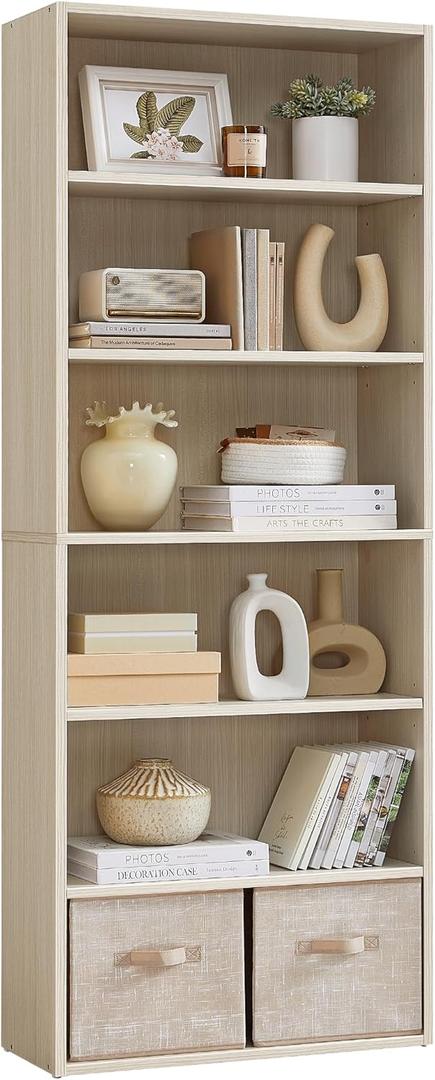 VASAGLE Custos Collection - Bookshelf, 6-Tier Bookcase, Book Shelf, Open Storage Shelf, 9.4 x 23.6 x 63.3 Inches, for Living Room, Home Office, Dinning Room, Natural Beige