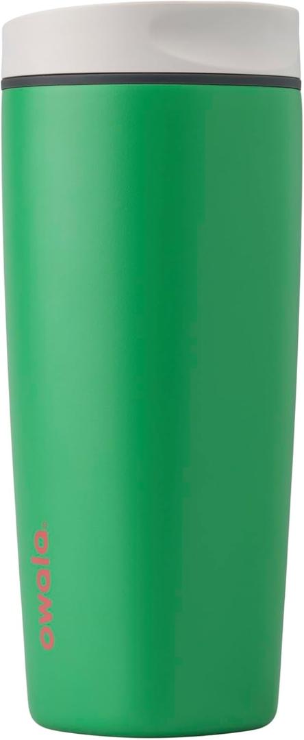 Owala SmoothSip Slider Insulated Stainless Steel Coffee Tumbler, Reusable Iced Coffee Cup, Hot Coffee Travel Mug, BPA Free 20 oz, Grey/Green (Sour Apple)