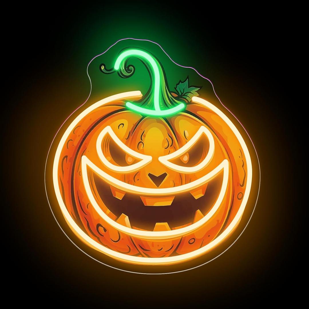 Pumpkin Neon Sign Halloween Pumpkin LED Light, Halloween Party Decor, Home Decor, Pumpkin Decor Personalized Gifts, 13.8"x12.6" (Green+Orange)