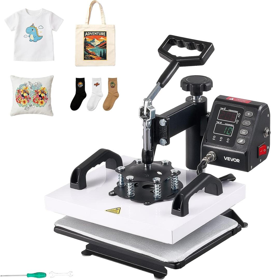 VEVOR Heat Press Machine 12 x 10 in Sublimation Press Machine Swing Away, Heat Up Fast and Even, Digital Precise Time and Temperature Control, for T-Shirts, Canvas Tote Bag, Pillowcases, Socks