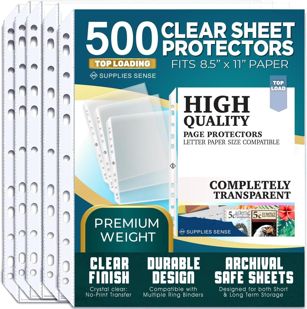 Sheet Protectors for 3 Ring Binder, 500 Pack Premium Clear Page Protector 8.5 x 11 inch, Plastic Sleeves for Binders, Heavy Duty Paper Sheets Document Sleeve Letter Size, Photo, Office, Home