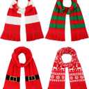 Liitrsh 4 Pack Christmas Knitted Scarves Soft Holiday Knit Scarves with Tassels for Unisex Adult Festive Family Matching Accessories for Christmas Party Photo Gifts
