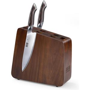 HOSHANHO Magnetic Knife Block 10 x 9 Inches, Double Sided Magnetic Knife Holder and Kitchen Knife Organizer Storage, 7 Slots Acacia Wood Universal Knife Block for Chefs