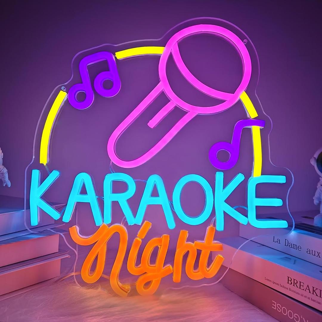 Karaoke Neon Sign Dimmable Led Karaoke Party Neon Lights Signs for Man Cave, USB Powered Karaoke Bar Neon Signs Music Decoration for Live, Wall, Party