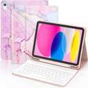 ZXA for iPad 11th 10th Generation Case with Keyboard - Wireless Detachable Folio Keyboard Cover with Built-in Pencil Holder for iPad A16 11 Inch 2025 / 10th Gen 10.9 Inch 2022, Marble Pink