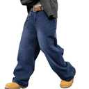 DFGIGT Men's Baggy Hip Hop Jeans Wide Leg Skater Denim Pants Casual Loose Fit Long Trousers Streetwear Jinco Oversized Relaxed Y2k 2000s Extreme Skateboard Dark Blue,C10 Medium Blue, XX-Large
