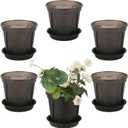 Hinwo 6-Pack Plastic Plant Pots with Drainage Holes and Saucers, 4.7 Inches Small Planters for Succulent, Orchid, General Plants, Flowerpots for Indoor, Outdoor Use, Carbon