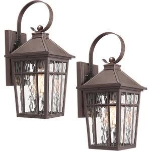 Outdoor Porch Light, 2-Pack Exterior Wall Lights for House, Waterproof 18'' Oil-Rubbed Bronze Outdoor Sconce Lighting with Water Ripple Glass for Front Door Porch Patio Garage Garden, Medium-2Packs