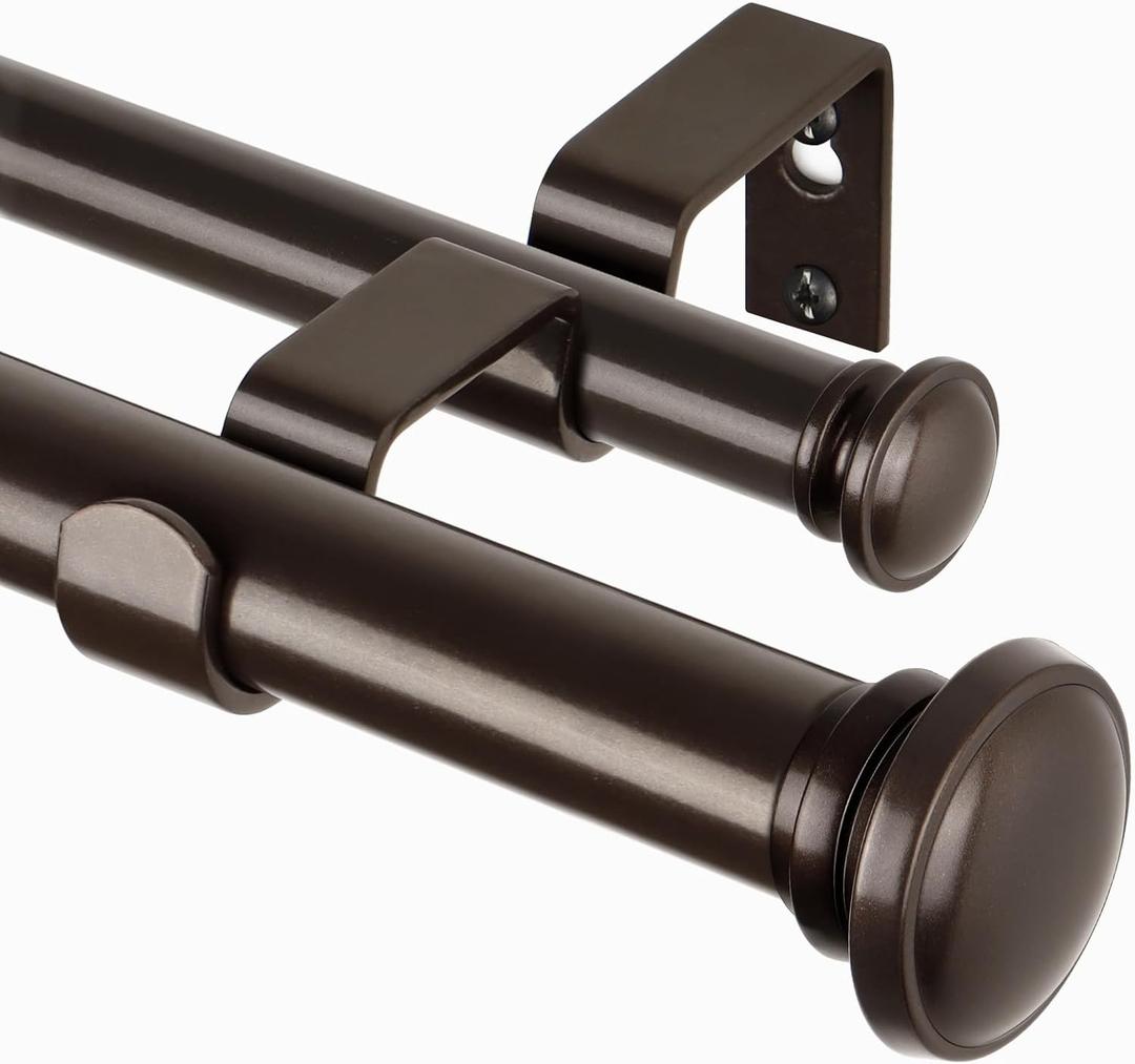 TONIAL 1 Inch Double Curtain Rods 72 to 144 Inch (6 to 12 ft), Heavy Duty Decorative Drapery Rod for Windows 69 to 140 Inch (5.75 to 11.7 ft) with Small Cap Finial, Bronze