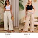 KICZOY Women Flowy Pants Drawstring Waist Wide Leg Palazzo Beach Pants Loose Fit with Pockets (Beige, XS)