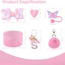 6Pcs Pink Stanley Cup Accessories Set - Butterfly Straw Topper Cover Cap, Bling Bow for Straw, Sparkly Silicone Boot, Letter Charm and Pompom for Stanley Cups Tumbler 40Oz 30Oz 20Oz G