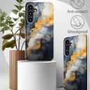 Compatible with Samsung Galaxy S24 Plus & S25 Plus Case Cute with Card Holder/Slim Slot Wallet Phone Case for S24+ & S25+ / Grey Yellow Marble Natural Stone Swirls Painting