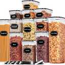 PRAKI Airtight Food Storage Containers with Lids, 12PCS Plastic Kitchen Storage Containers for Pantry Organizers and Storage - Cereal, Rice, Flour and Sugar Containers with Labels & Marker (Black-12 Piece)