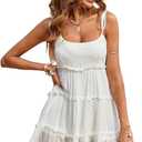 Narecte Womens Summer Dresses Wedding Guest Dresses Beach Sundresses Spaghetti Strap Flowy Boho Dress (Large, White)
