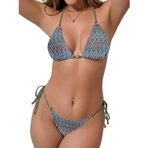 Sexy Bikini Sets for Women 2 Piece String Zigzag Striped Pattern Triangle Bikinis Swimsuits Women's Bathing Suits M