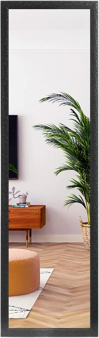 LFT HUIMEI2Y Door Mirror Full Length, Wall-Mounted Mirror Rectangle Tall with Engraving Frame for Bedroom, Living Room, Dressing Room, Black 50" x14" (50"L x 14"W)