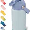 12 oz Water Bottle, Kids Water Bottles for School, Toddler Water Bottle with Straw & Handle, 304 Stainless Steel Insulated Water Bottle, Non-slip Silicone Base, BPA Free, Haze Blue