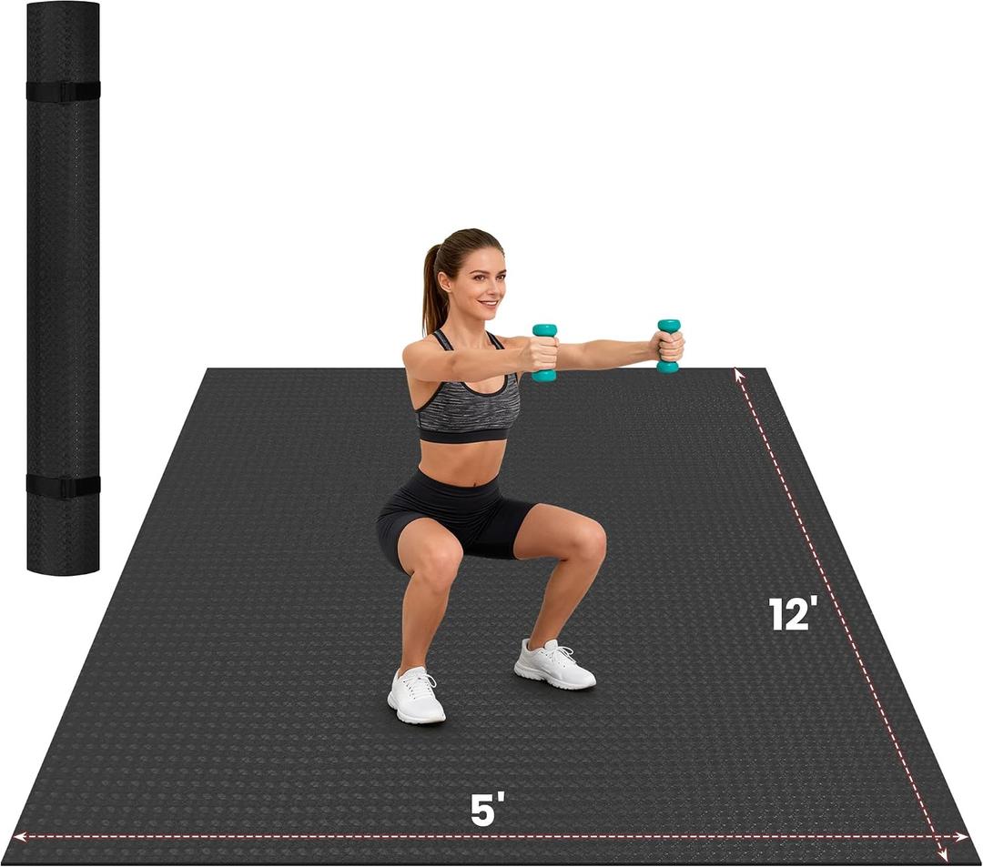 Stepwaver Extra Large Exercise Mat, 12'x5' (6mm) Thick Workout Mat