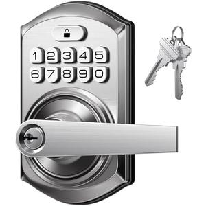 TEEHO TE004 Keyless Entry Keypad Door Lock with Handle - Smart Digital Electronic Lock for Interior Door with Anti-Peeping, Auto Lock & Passage Mode - Easy Installation - Satin Nickel (No Keys)