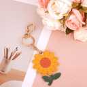 lasuroa Cute Sunflower Leather Keychain Holder, Waterproof Flower Anti-Scratch Hidden GPS Tracker Case Cover Tag with Key Ring Compatible with Airtag for Women Wallet Keys Bag Pet Backpack Purse