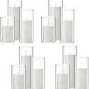 Shihanee Set of 12 Pillar Candles and Glass Cylinder Vases Clear Cylinder CandleHolders for Slim Pillar Candles Wedding Centerpieces(2.6'' X 4.7'', 5.9'', 7.9'',White)