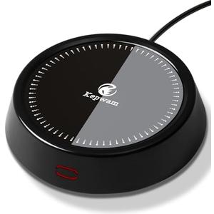 Kepwam Mug Warmer - 25W Coffee Warmer for Desk Auto Shut Off, 3-Level Temp with Indicator Lights, Smart Candle Warmer Plate, Cup Warmer Heated Coaster for Coffee, Milk, Tea, Safely Use for Office/Home