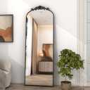 SMIROR Black Vintage Arched Full Length Mirror 72x32, Baroque Ornate Body Floor Mirror for Dressing, Shatter-Proof and Anti-Rust