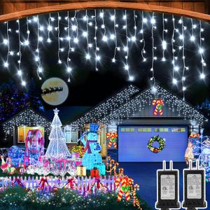 Christmas Lights Outdoor, 2 Pack Total 98FT 960 LED Ice Lights for Outside with 180 Drops Clear Wire 8 Modes Timer, Plug in Waterproof for Holiday Eaves Yard Roof Party Christmas Decor (Cool White)