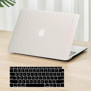 Fancity Compatible with MacBook Air 13 inch Case M1 A2337 A2179 A1932, Anti-Scratch PU Leather Hard Shell Protective Case & Keyboard Cover for Mac Air 13.3 with Touch ID (2018-2021), White