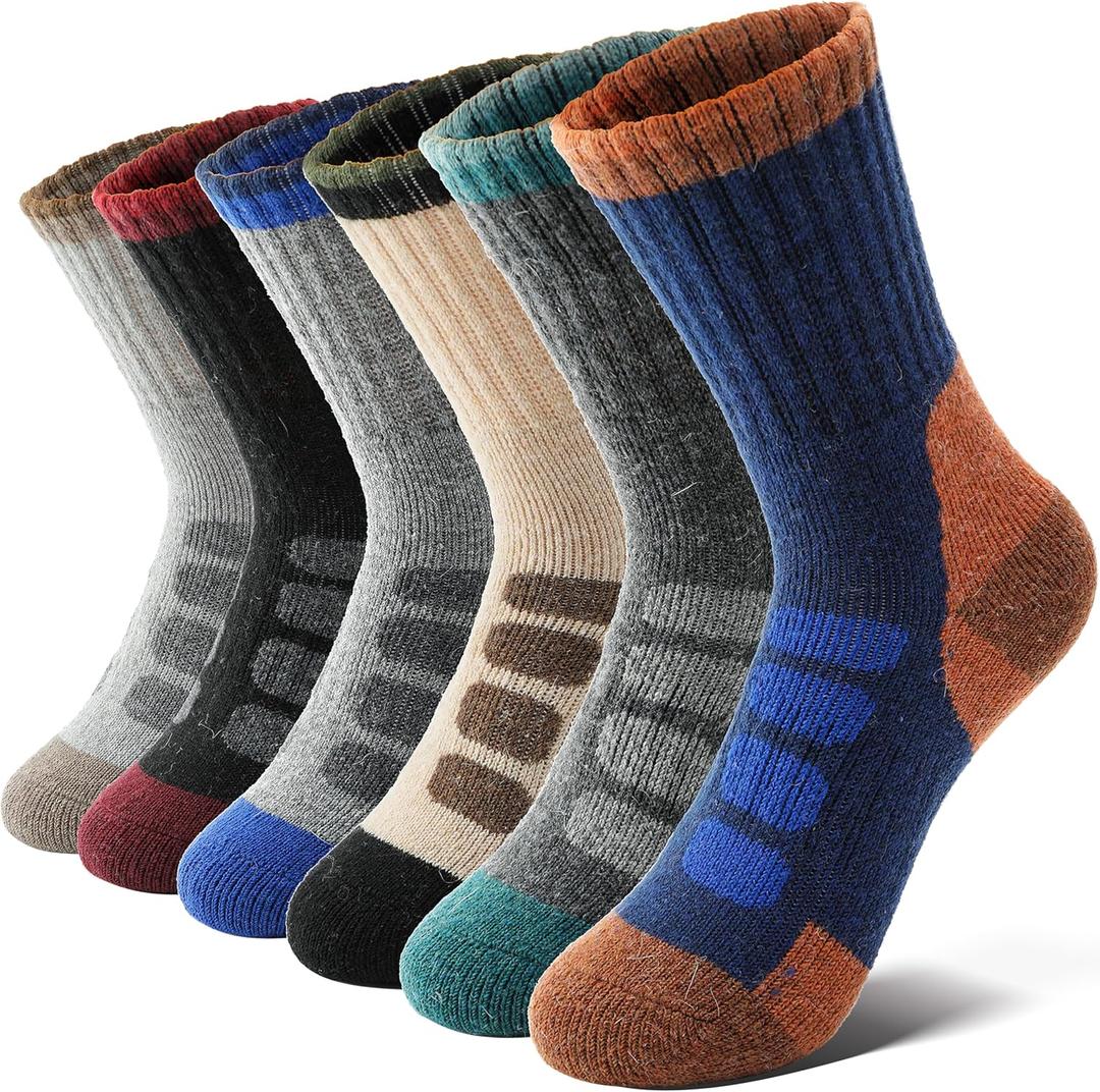 Anlisim Kids Merino Wool Hiking Socks Boys Girls Toddlers Thermal Winter Warm Boot Thick Cushion Gift Socks 6 Pairs (8-12 Years, Check)