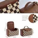 Makeup Bag, Travel Portable Checkered Pattern Cosmetics Skincare Storage Bag (Brown)