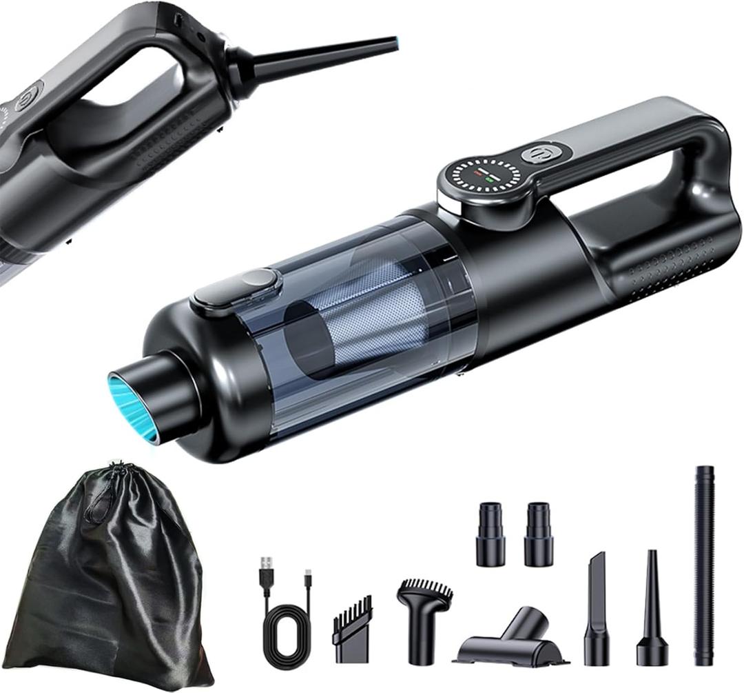 Car Vacuum Cleaner, Cordless Handheld 17000PA, 2-in-1 Vacuum and Air Pump, Rechargeable with Type-C, for Car Detailing and Pet Hair (Black)