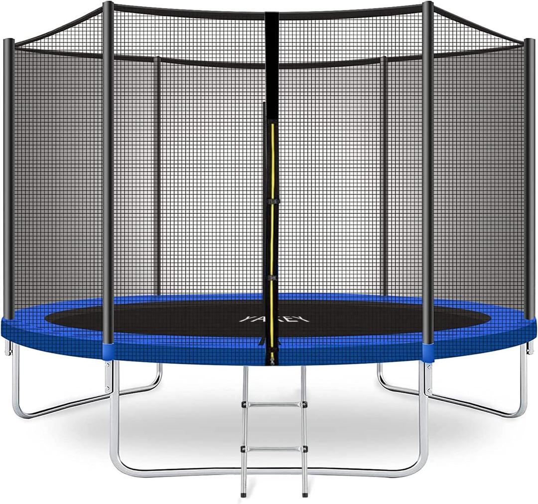YAKEY Trampoline 10FT Recreational Trampolines with Safety Enclosure Net, ASTM Approved Combo Bounce Outdoor Waterproof Trampoline with Ladder for Kids and Family
