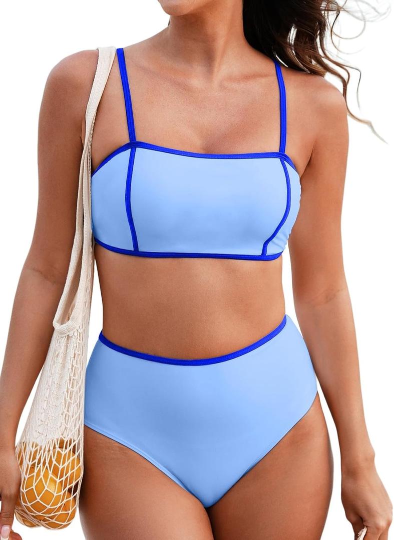 Herseas Women's 2 Pieces Colorblock Bikini Sets Square Neck Swimsuit Adjustable Spaghetti Straps Bathing Suit (Large) Herseas Women's 2 Pieces Colorblock Bikini Sets Square Neck Swimsuit Adjustable Spaghetti Straps Bathing Suit (Large)