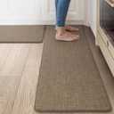 Collive Kitchen Mat 2PCS Cushioned, Anti Fatigue Kitchen Mats for Floor Waterproof Kitchens Rug, Non Skid Comfort Standing Carpet for Home Office, Sink, Desk, 17"29"+17"47",Tan