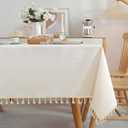 JIALE Textured Tablecloths, Heavy Duty Cotton Linen Farmhouse Table Cloth Rectangle Table, Waterproof Wrinkle-Free Rectangle Tablecloth for Kitchen, Dining, Parties, 55"x75", Ivory
