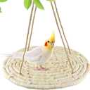 FlidRunest Bird Swing Hammock Bed, Natural Corn Woven Parrot Hammock Swing Mat, Hanging Bird Climbing Perch Mat, Relieve Boredom Chewing Toy for Birds Parakeets Lovebirds Cockatiels Conure, Yellow